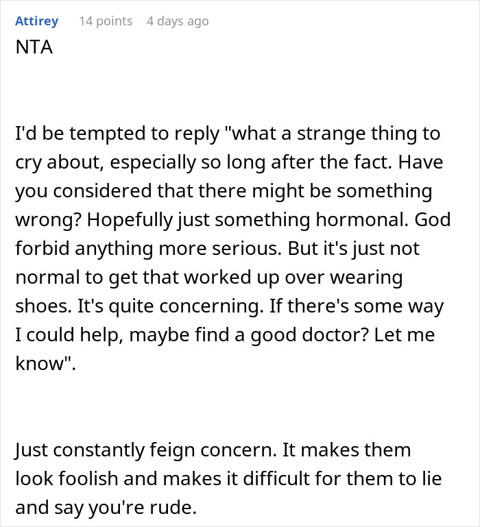 Reddit text comment discussing a woman's emotional reaction to a son's girlfriend's house rule.