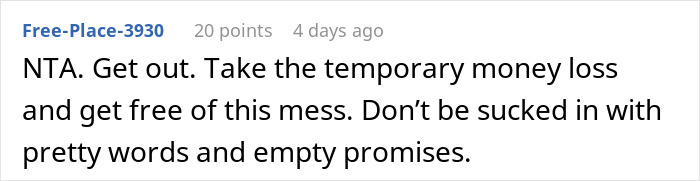 Comment advising a woman to leave a difficult situation caused by a problematic MIL. Comment advising a woman to leave a difficult situation caused by a problematic MIL.