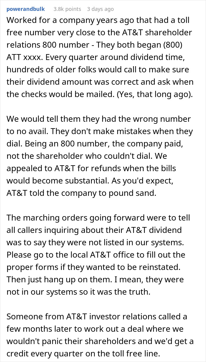Text post about misdialing company phone numbers related to reservations.