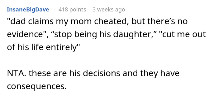 Comment on a controlling man demanding his daughters ignore their mom's partners, with responses about consequences.