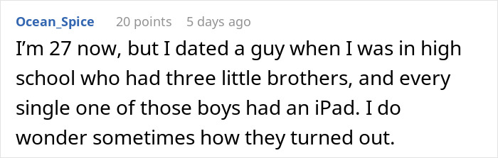 Comment reflecting on youth experiences as an “iPad kid,” expressing curiosity about its impact. Comment reflecting on youth experiences as an “iPad kid,” expressing curiosity about its impact.