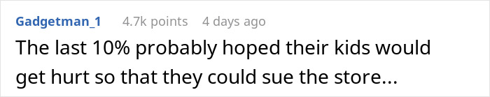 Comment discussing risks of kids running in stores and store liability. Comment discussing risks of kids running in stores and store liability.