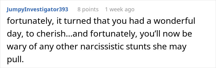 Reddit comment discussing a mother-in-law's choice for the couple's wedding date. Reddit comment discussing a mother-in-law's choice for the couple's wedding date.