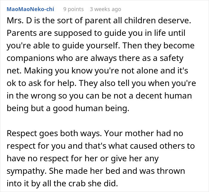 Text discussing a teen dealing with a horrible mother and the importance of respect and supportive parenting.
