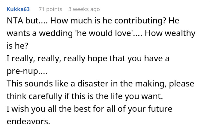 Reddit comment questioning wedding budget discussions and contributions. Reddit comment questioning wedding budget discussions and contributions.
