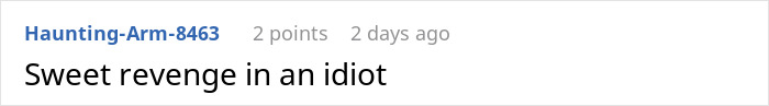 Text comment from user Haunting-Arm-8463 saying, "Sweet revenge in an idiot.