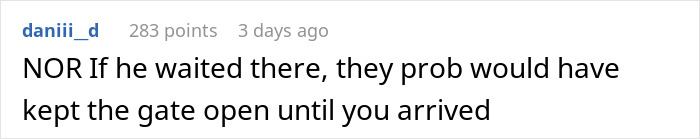 Reddit comment discussing a man leaving his girlfriend behind at the airport. Reddit comment discussing a man leaving his girlfriend behind at the airport.