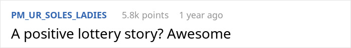 Reddit comment discussing a secret millionaire's positive lottery story. Reddit comment discussing a secret millionaire's positive lottery story.