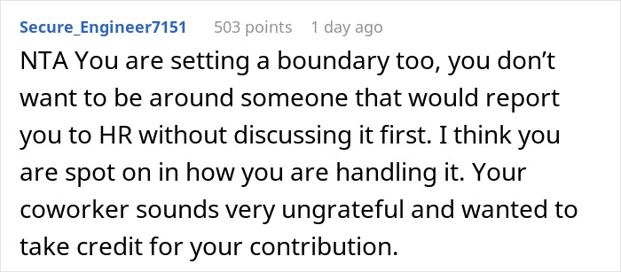 Text exchange about a coworker setting boundaries after receiving an HR complaint for covering a colleague.