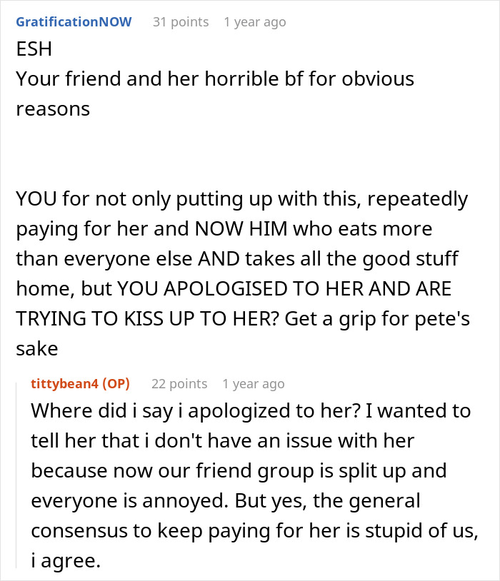 Text conversation discussing issues with a serial moocher and her boyfriend at a friend's hangout. Text conversation discussing issues with a serial moocher and her boyfriend at a friend's hangout.