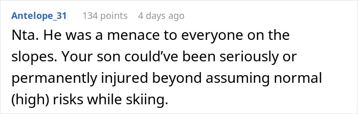 Online comment about skier reported to ski patrol after collision on beginner trail.