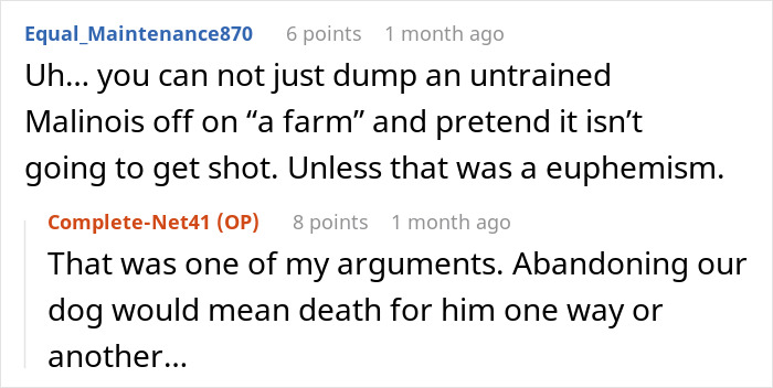 Comments on untrainable dog and potential consequences of giving it up, mentioning a farm.