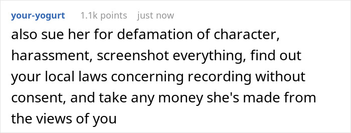 Reddit comment about legal actions and privacy related to secretly recorded couple. Reddit comment about legal actions and privacy related to secretly recorded couple.