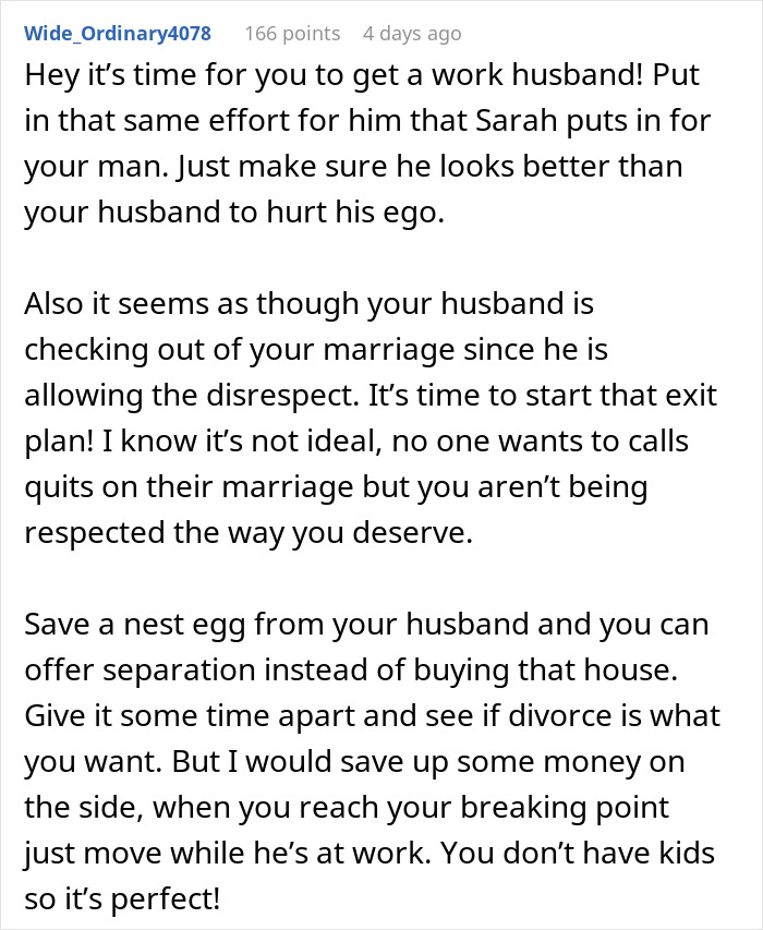 Text post advising on dealing with a "work wife" who affects marriage dynamics.