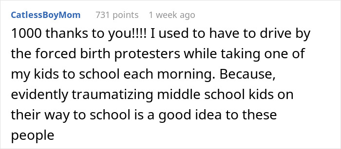 Reddit comment about protesters and their impact on children during school commutes.