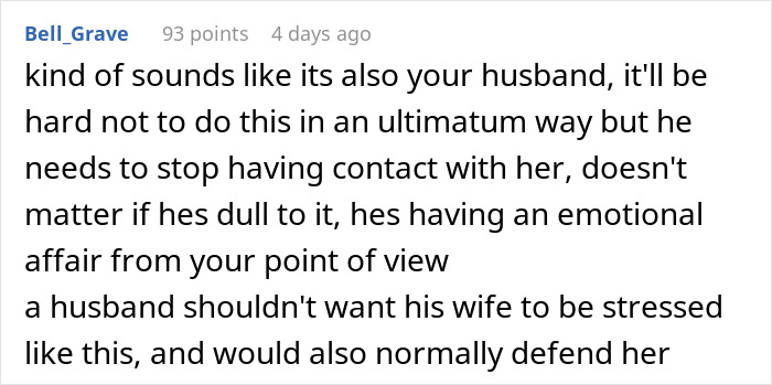 Text discussing the stress caused by a work wife, suggesting emotional affair impact on a real wife.