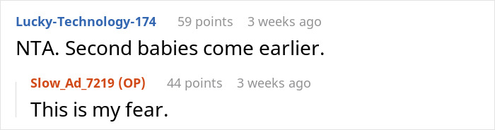 Reddit comments discussing the concern of a husband overseas during his wife's pregnancy.