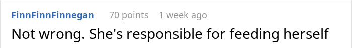 Comment saying a pregnant coworker is responsible for feeding herself. Comment saying a pregnant coworker is responsible for feeding herself.