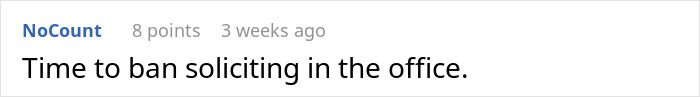 Comment discussing soliciting and Girl Scout Cookies in the office. Comment discussing soliciting and Girl Scout Cookies in the office.