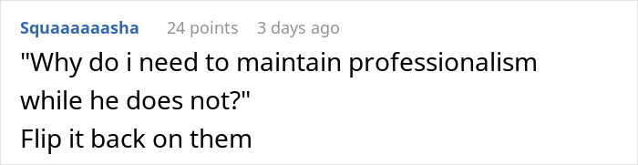Text exchange about professionalism and response to a coworker's behavior. Text exchange about professionalism and response to a coworker's behavior.