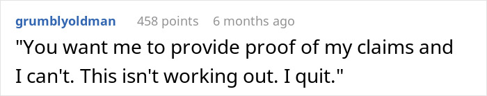 Text from online forum, user expressing frustration by quitting. Text from online forum, user expressing frustration by quitting.