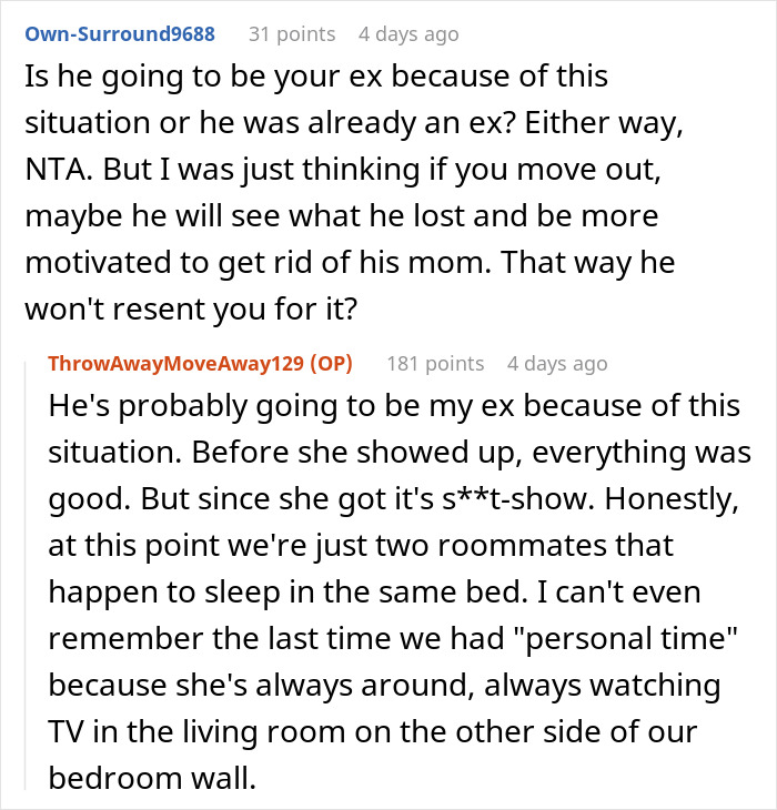 Reddit conversation about a woman driven out by a difficult mother-in-law in her apartment. Reddit conversation about a woman driven out by a difficult mother-in-law in her apartment.