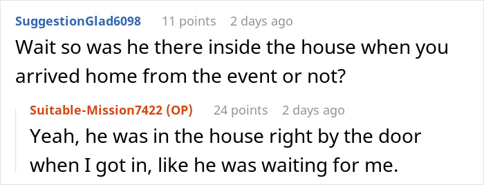 Reddit comments discussing whether a husband was in the house with children.