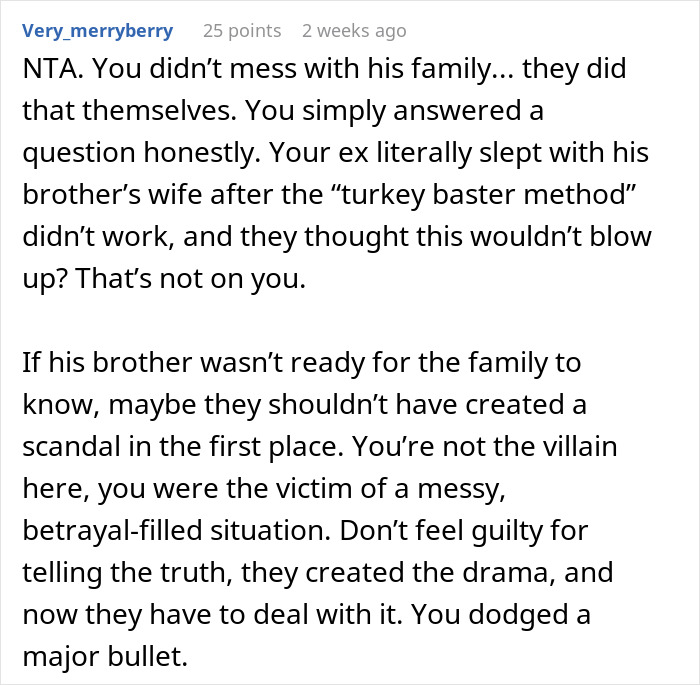 Text exchange about a woman telling the truth to her ex's family, involving betrayal and honesty.