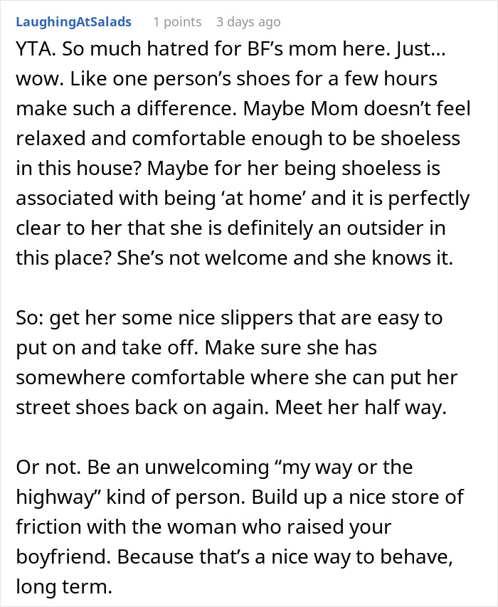 Text discussing house rules and a son's girlfriend causing emotional friction.