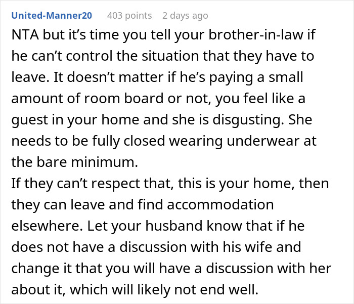 Reddit comment advising someone about a roommate treating their home like a no-pants zone and needing privacy. Reddit comment advising someone about a roommate treating their home like a no-pants zone and needing privacy.
