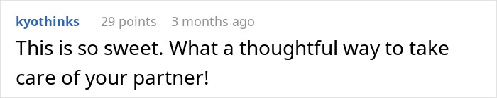 Reddit comment praising a thoughtful gift from husband, enhancing partner care.