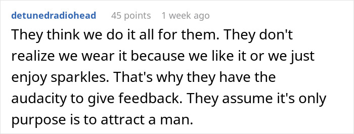 Text from a user expressing shock at coworker's audacity over assumptions about wearing sparkles. Text from a user expressing shock at coworker's audacity over assumptions about wearing sparkles.