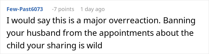 Comment on Reddit discussing a husband's involvement in pregnancy appointments.