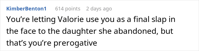 Comment discussing inheritance and family dynamics.