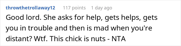 Comment on a coworker dealing with an HR complaint after helping a colleague.