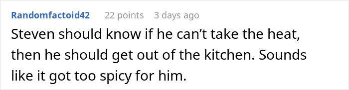 Text from a comment discussing a situation involving a man's reaction to his coworker's response. Text from a comment discussing a situation involving a man's reaction to his coworker's response.