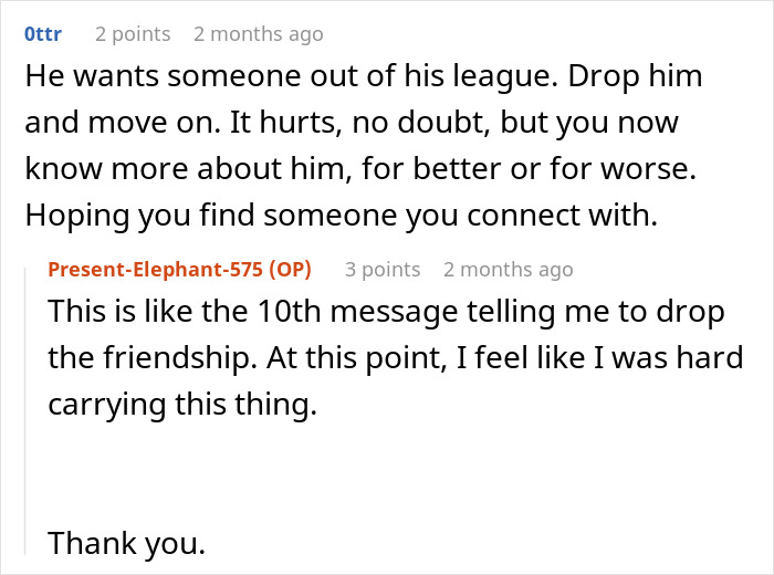 Reddit comments offering advice about rejecting a friendship with a Zoomer best friend.