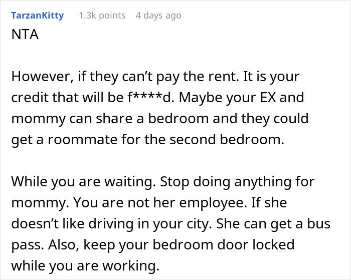 Comment about controlling MIL and apartment challenges, addressing rent and personal boundaries. Comment about controlling MIL and apartment challenges, addressing rent and personal boundaries.