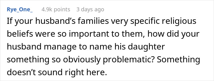 Comment questioning husband's choice of problematic baby name.