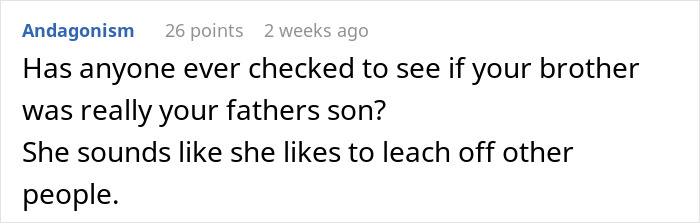 Online comment questioning family relationship dynamics and suggesting possible financial exploitation.