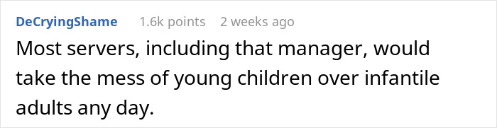 Comment on restaurant staff preferring children over difficult adults.