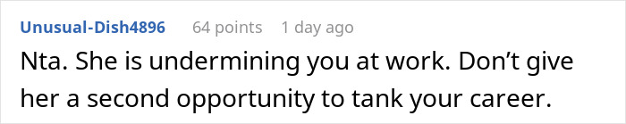 Reddit comment warning about a coworker undermining a career.