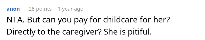 Reddit comment suggesting paying for sister's childcare instead of rebooking trip.