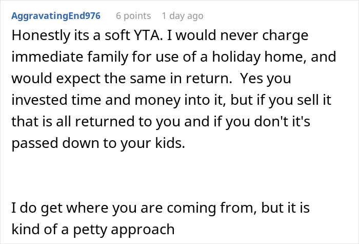 Comment discussing family cabin use and restoration responsibilities. Comment discussing family cabin use and restoration responsibilities.