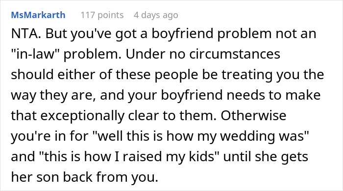Reddit comment discussing issues with a boyfriend's family's house rule impacting a relationship.