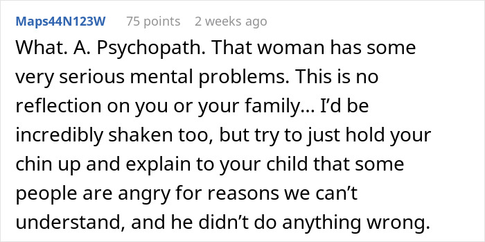 Comment discussing a "Restaurant Karen" described as having serious mental issues, advising to stay calm and explain to a child.