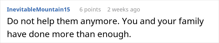 Comment advising not to help with rent, suggesting enough support has been given.