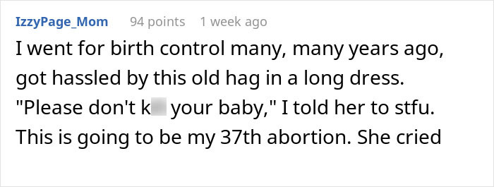 Text exchange regarding Planned Parenthood visit, mentioning birth control and protester confrontation.