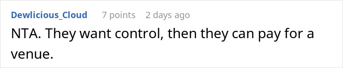 Text from a comment thread discussing a backyard wedding situation. Text from a comment thread discussing a backyard wedding situation.