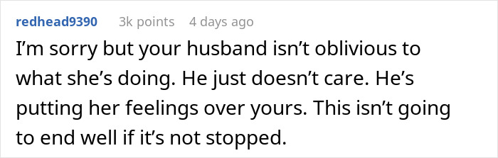 Text comment discussing relationship dynamics, mentioning a husband prioritizing a "work wife" over his real wife.